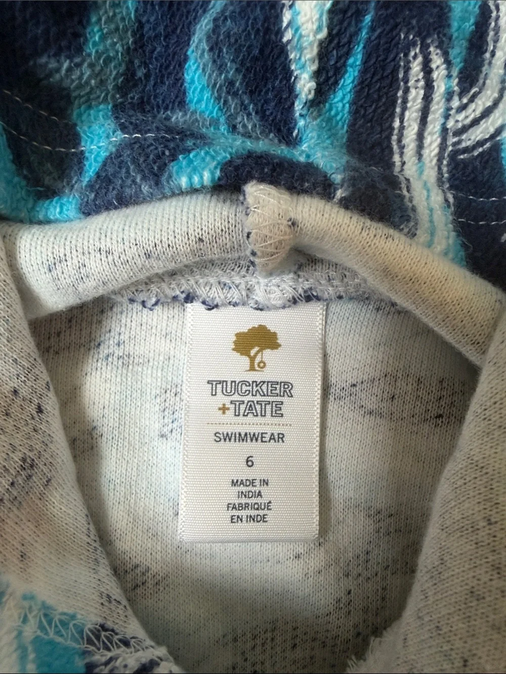 Tucker + Tate Hooded Kids Rashguard in Blue and White Wave Print
